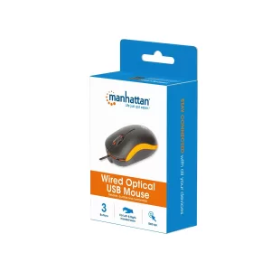 Manhattan Wired Optical USB Mouse USB-A, Three Buttons with Scroll Wheel, 1000 dpi, Black/Orange (190091) - Image 6