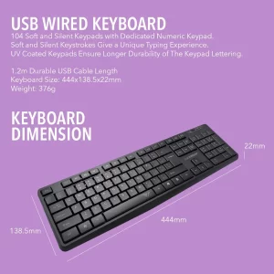 Alcatroz Silent KB1500 USB Wired Keyboard – Durable & Ergonomic - Image 4