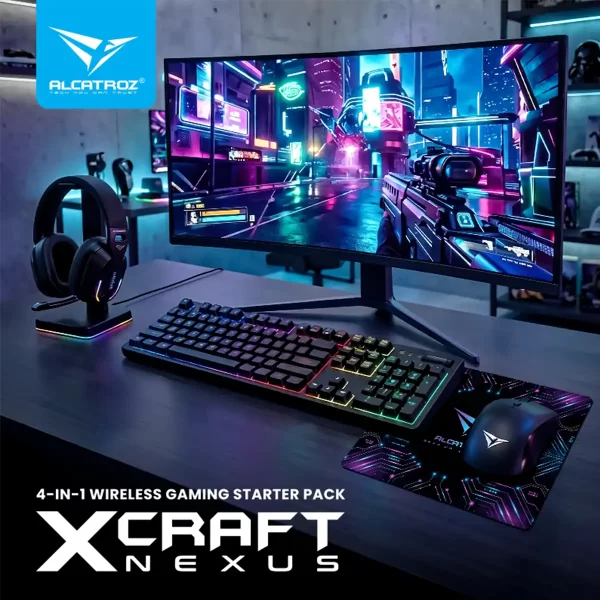 Alcatroz X-Craft Nexus Rechargeable Wireless 4-in-1 Gaming Starter Pack Combo